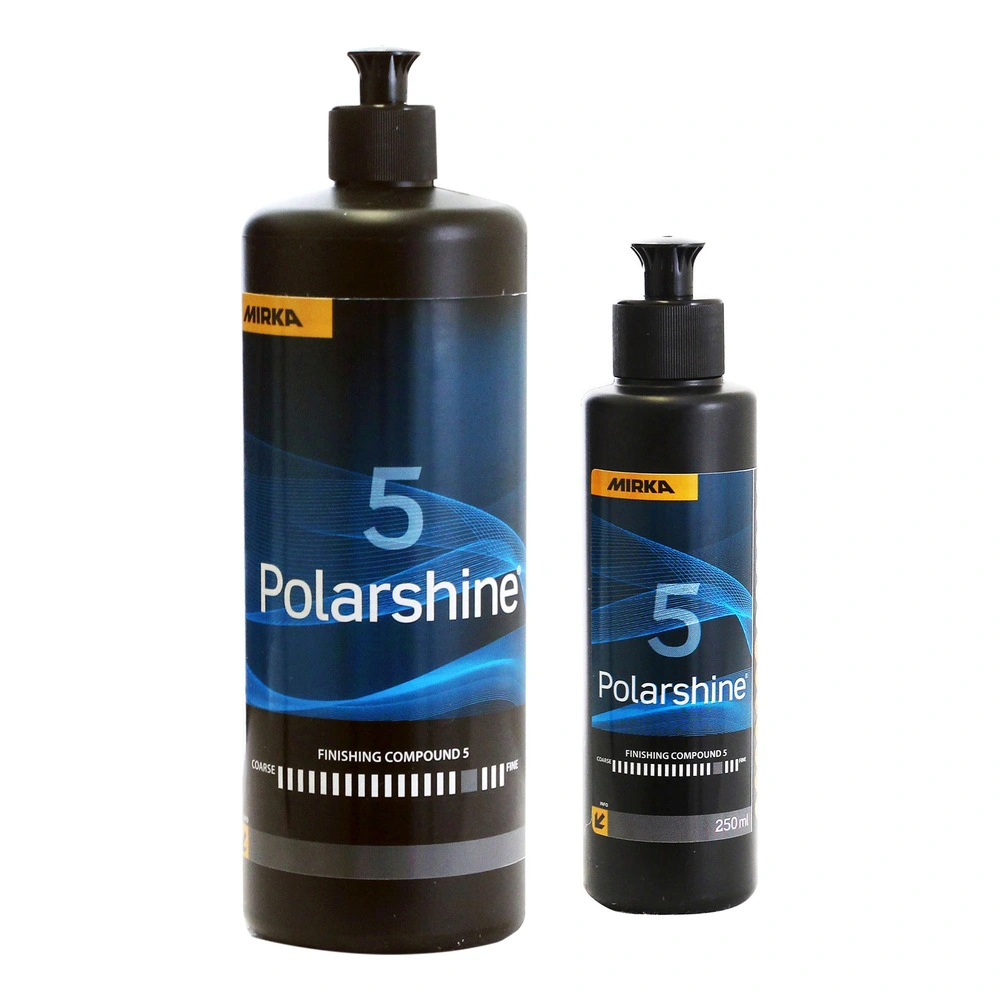 Two black polish bottles with blue labels
