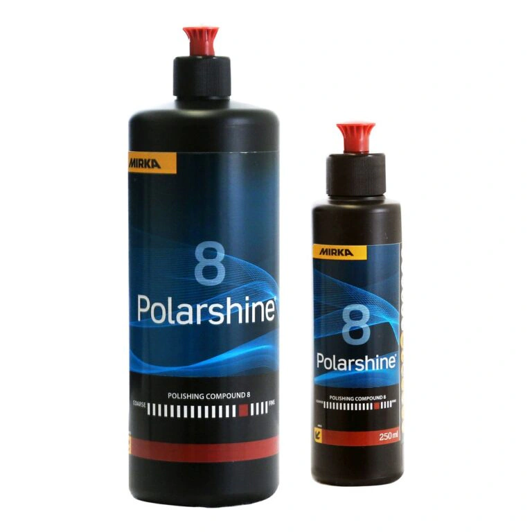 Two black polish bottles with red caps