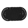 Five overlapping black perforated circular pads