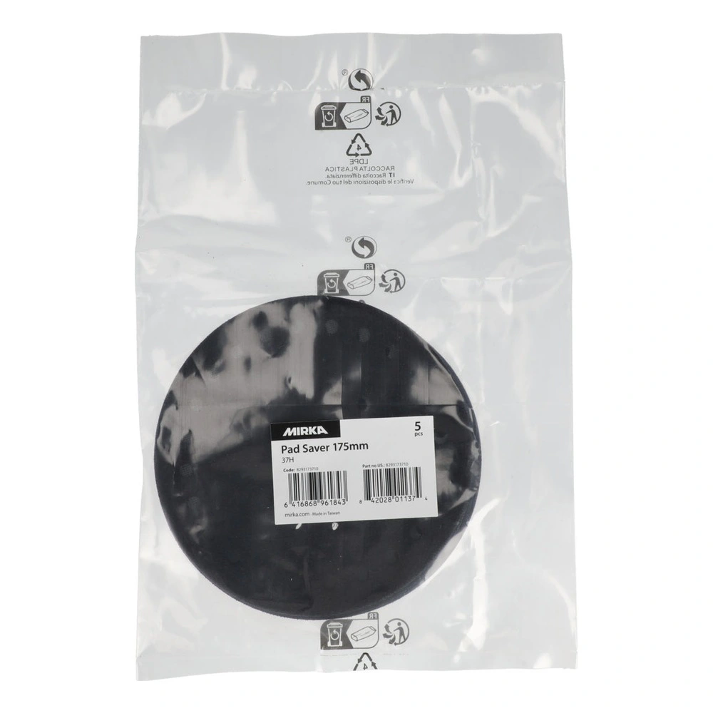 Plastic bag with black round pad and label