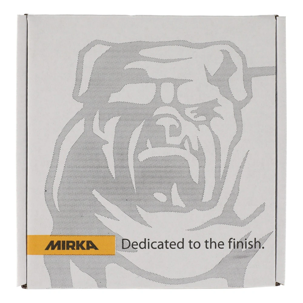 White cardboard box with Mirka illustration