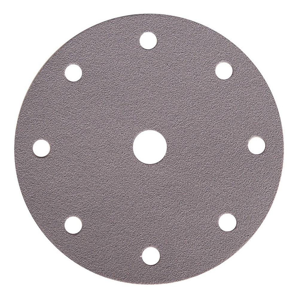 Gray sanding disc with nine holes, front view