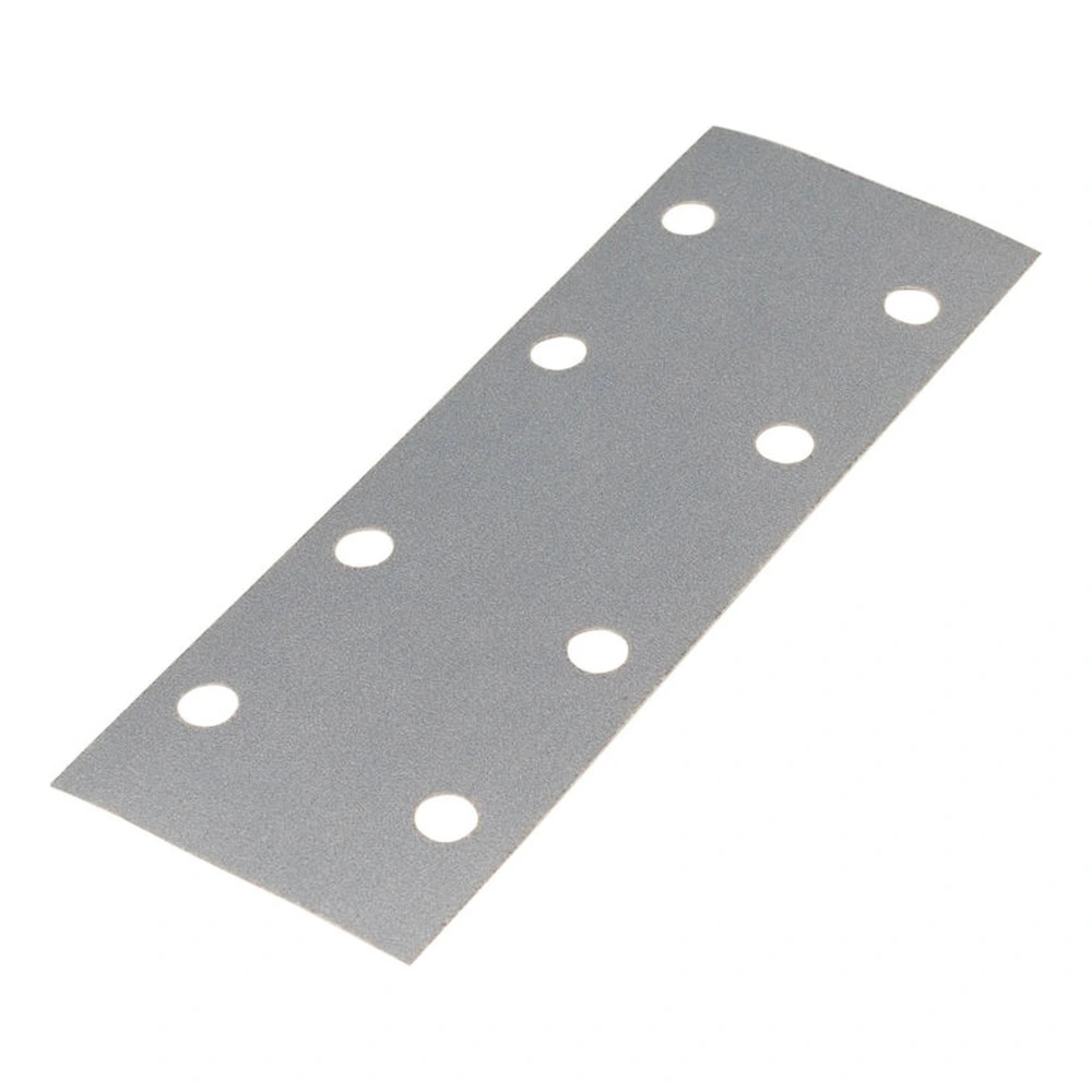 Angled rectangular sanding sheet with eight holes