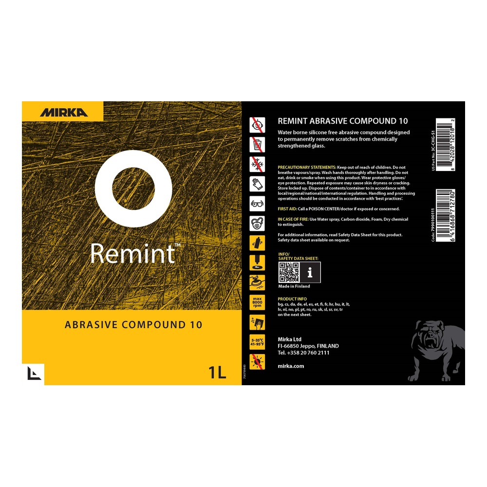 Front label on black-yellow container with text