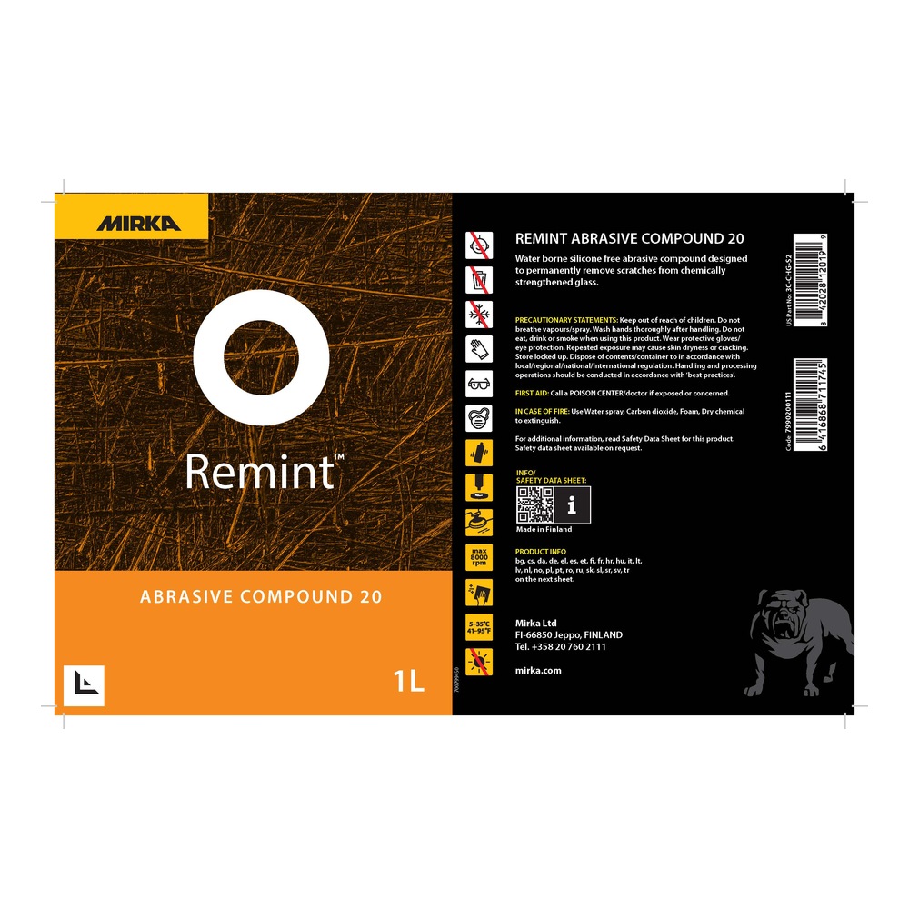 Front label on black-orange container with text
