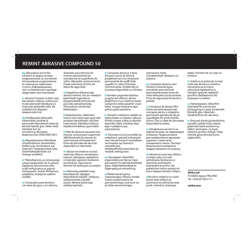 Multilingual technical sheet with dense text blocks