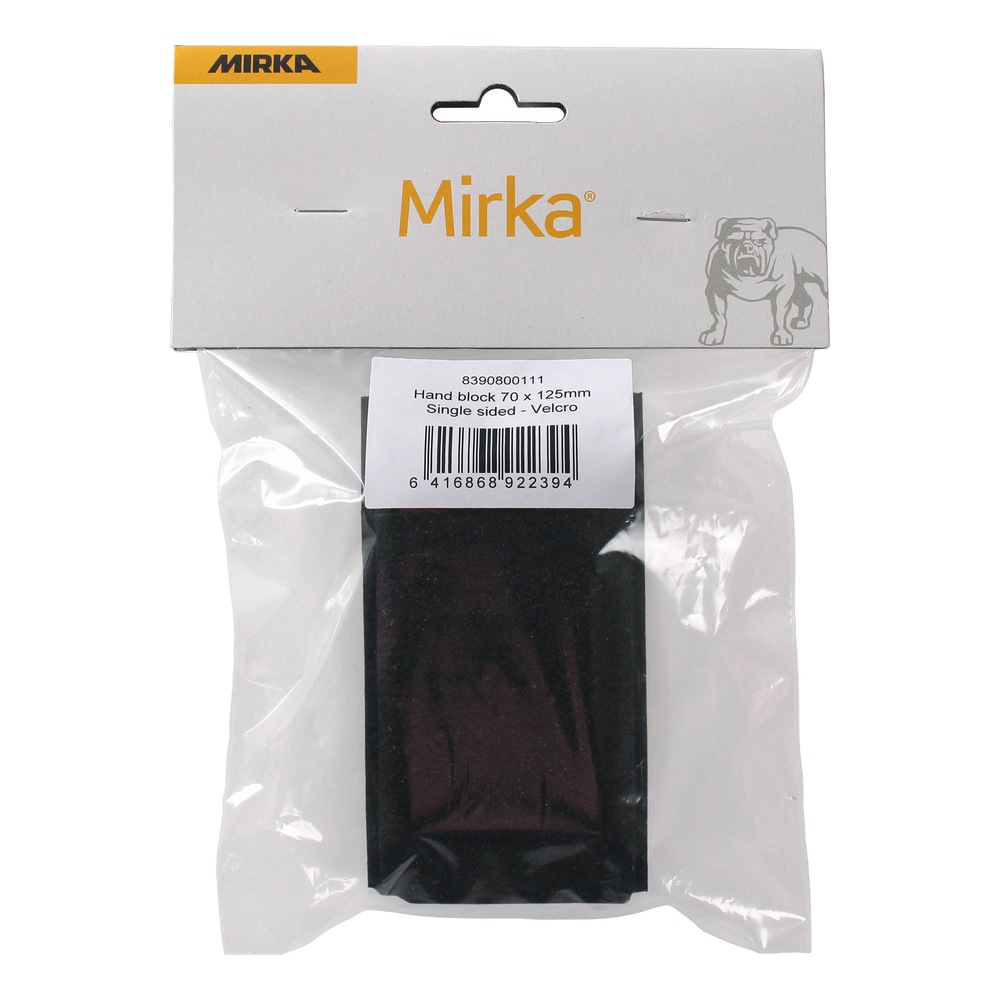 Packaged sanding block in bag, front label
