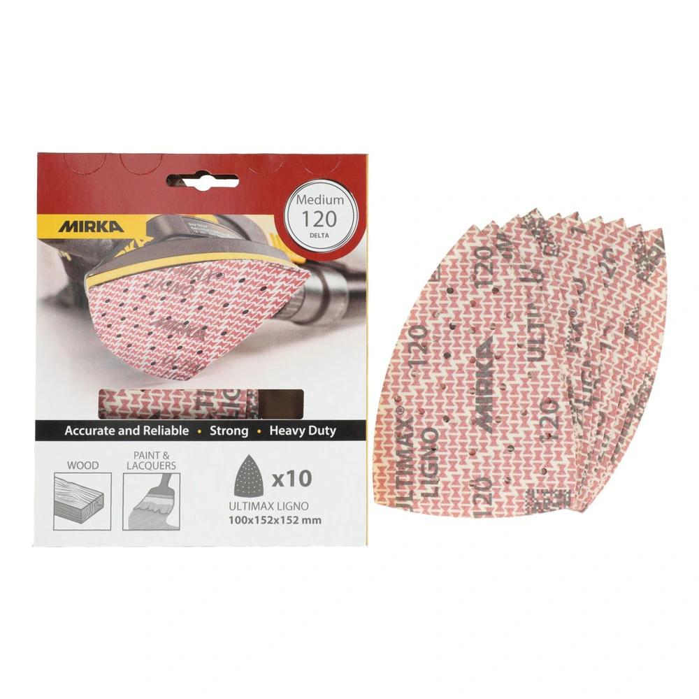 Open package with printed triangular sanding sheets