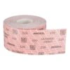 Red and white sanding roll, side view