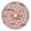 Perforated red and white sanding disc, front view
