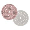 Two overlapping perforated sanding discs, front view