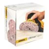 Sanding disc box with hand on sander