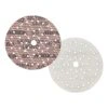 Two overlapping sanding discs, red and white