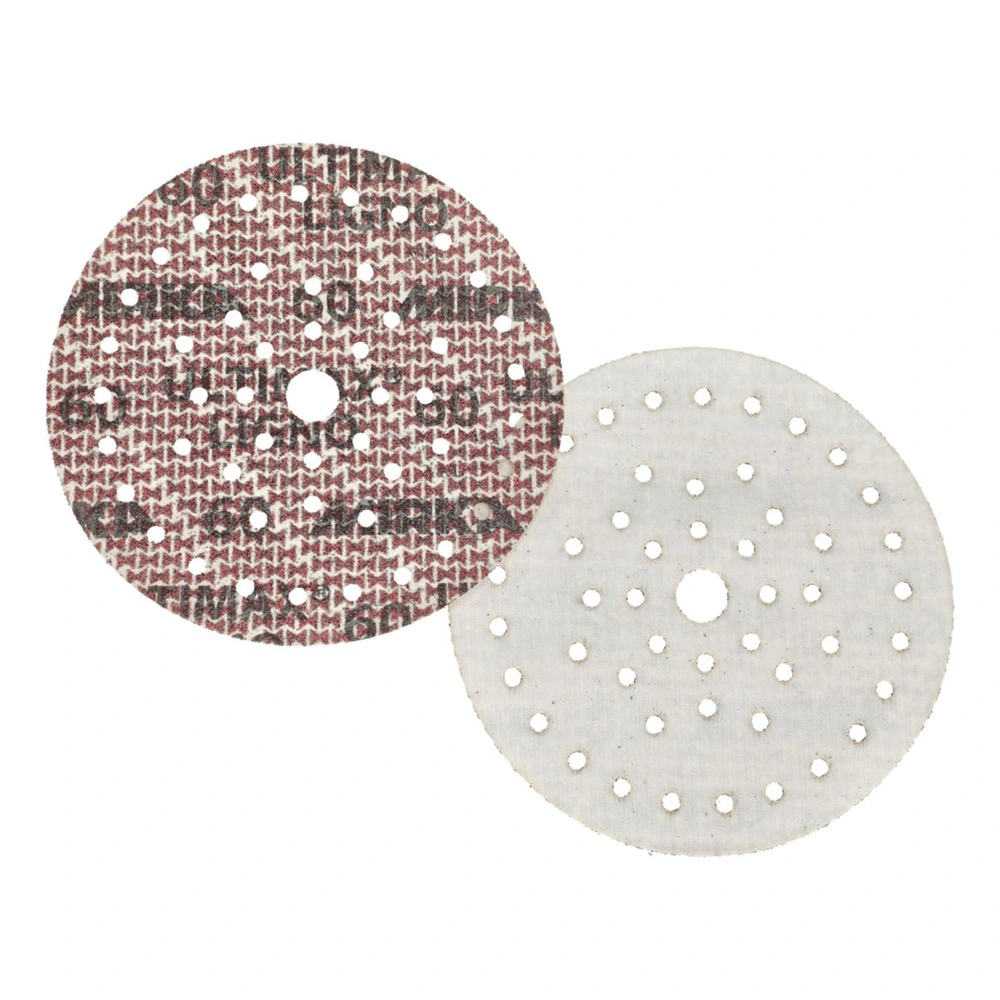 Two overlapping sanding discs, red and white