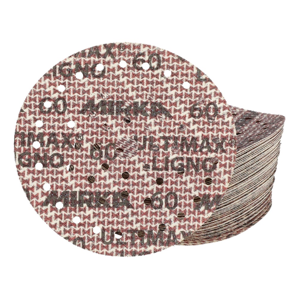 Stack of round sanding discs with holes