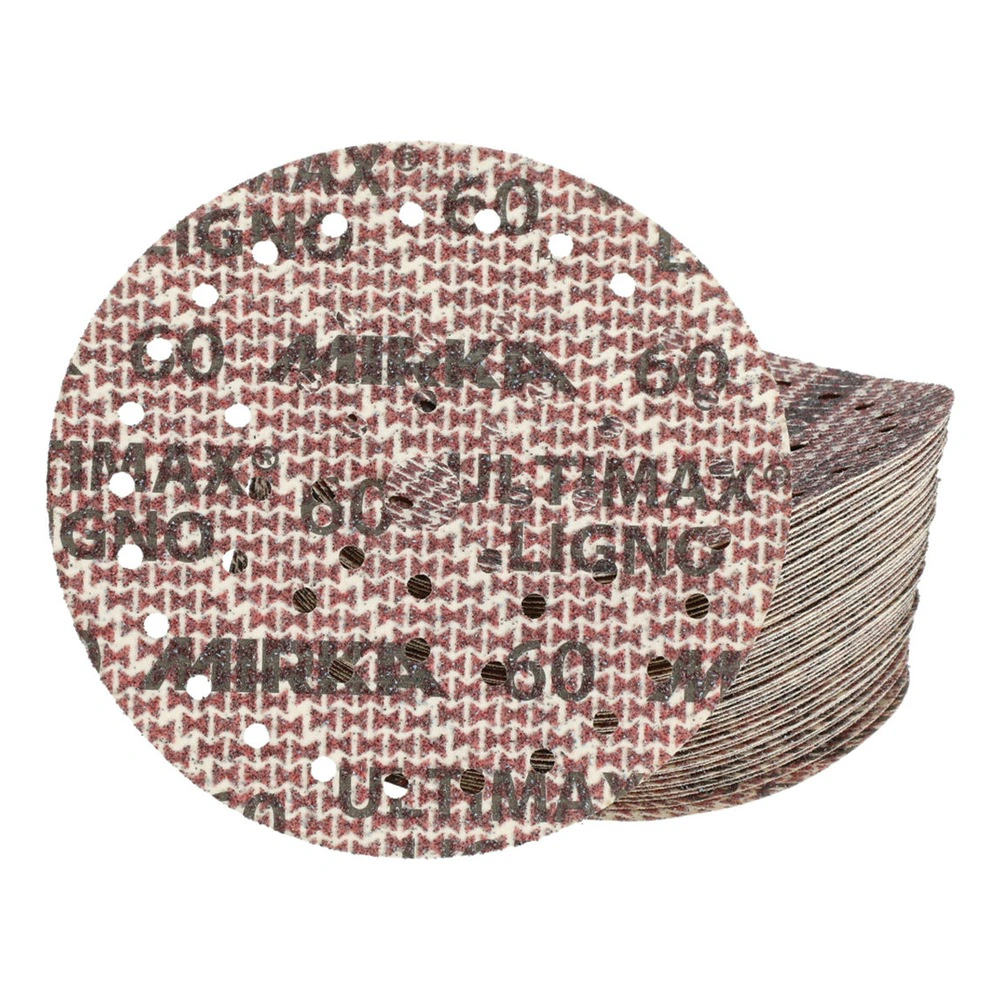 Stack of round sanding discs with holes