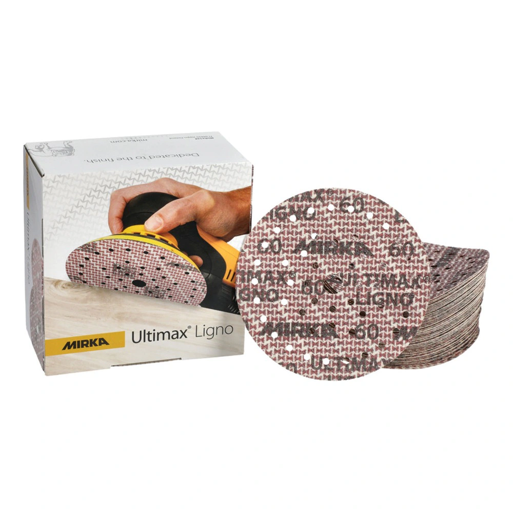 Box and stack of sanding discs on white