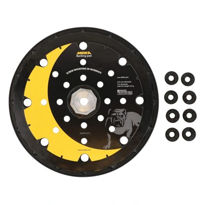 צילום מוצר של פלטת ליטוש 225 8 ברגים - Product view of Backing Pad 225 mm 25H Grip LEROS + 8 screws