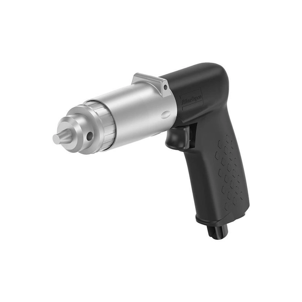 Black and silver pneumatic drill, side view