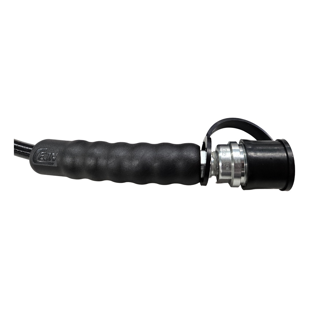 Black hose with metal coupler at one end