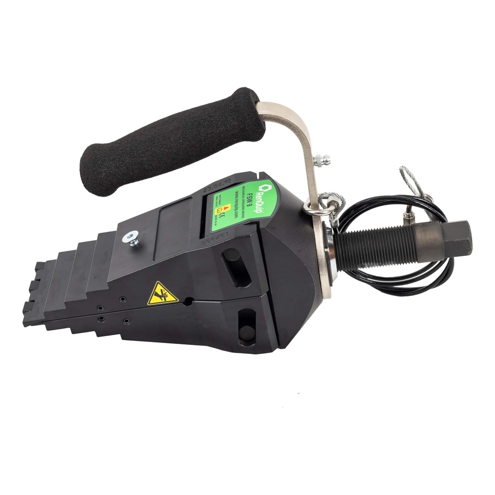 Black wedge tool with padded handle and cable