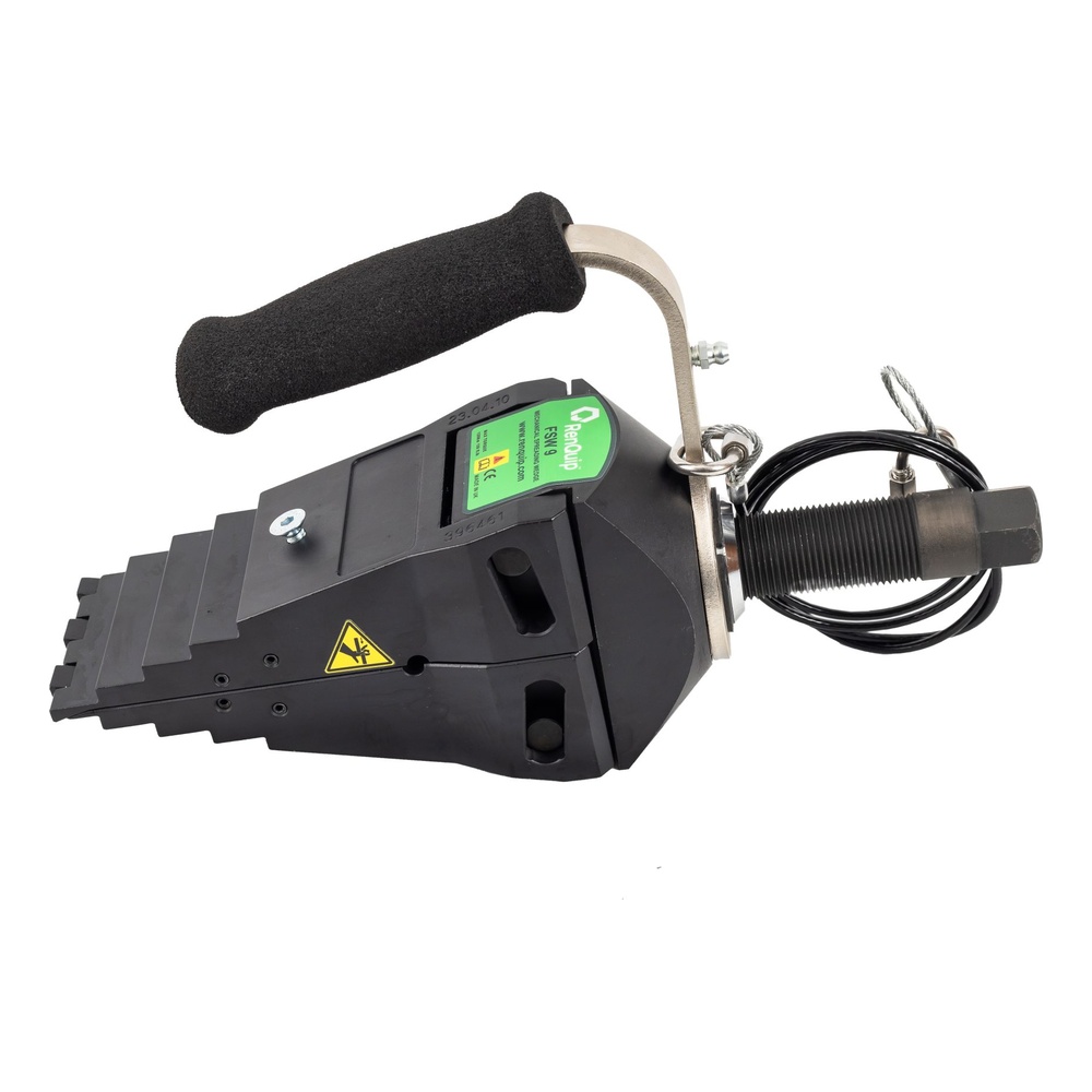 Black wedge tool with cable and handle