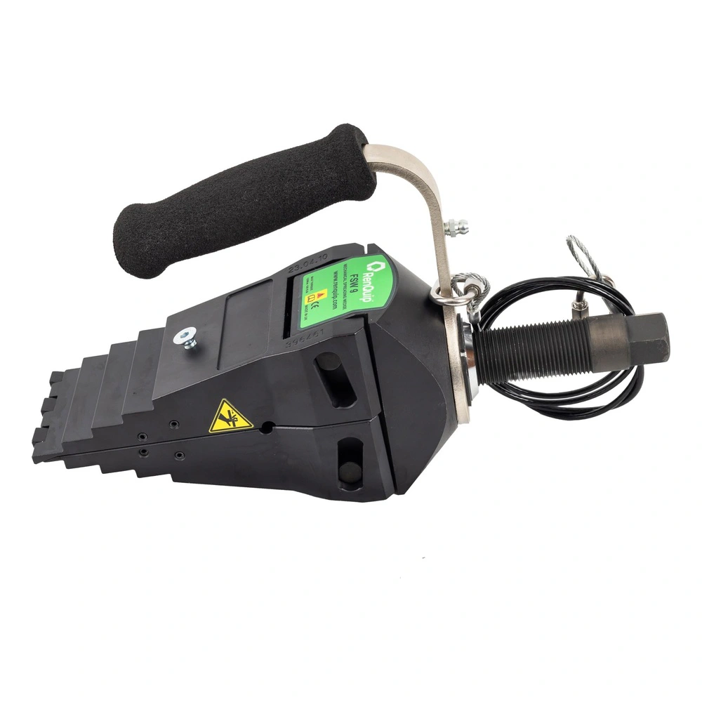 Black wedge tool with cable and handle
