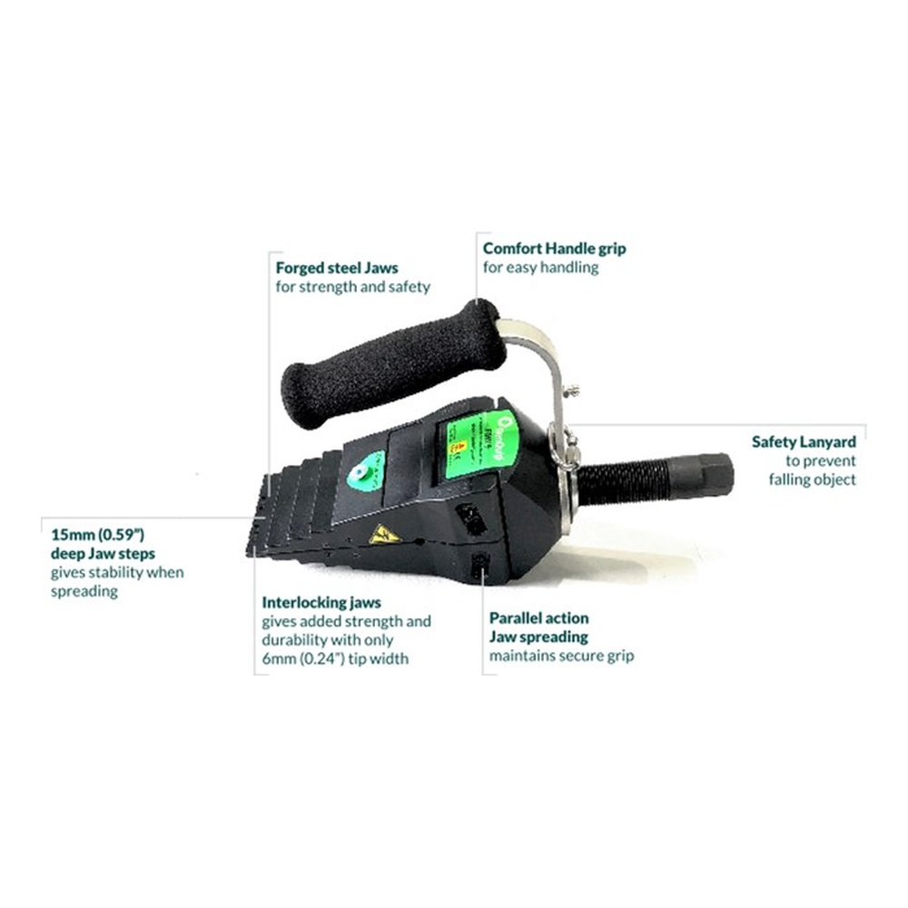 Black tool with labeled callouts and arrows