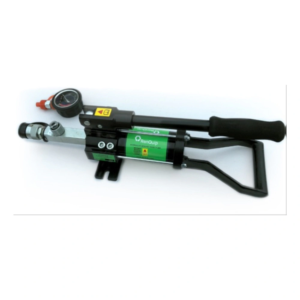 משאבת יד הידראולית שחורה עם מד לחץ יחיד - Black hydraulic hand pump with a single pressure gauge