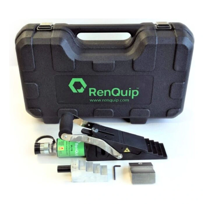Green and black wedge jack beside carrying case