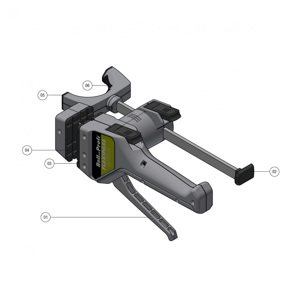 שרטוט תלת-ממדי של כלי עם חלקים ממוספרים - 3D drawing of tool with numbered parts