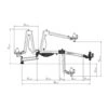 שרטוט מידות של מעטפת העבודה בזרוע Roscamat Dragon - Dimensioned working-area diagram for the Roscamat Dragon