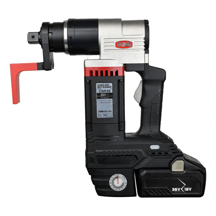 מפתח מומנט נטען שחור-אדום, מבט צדדי - Cordless torque wrench, black-red side view