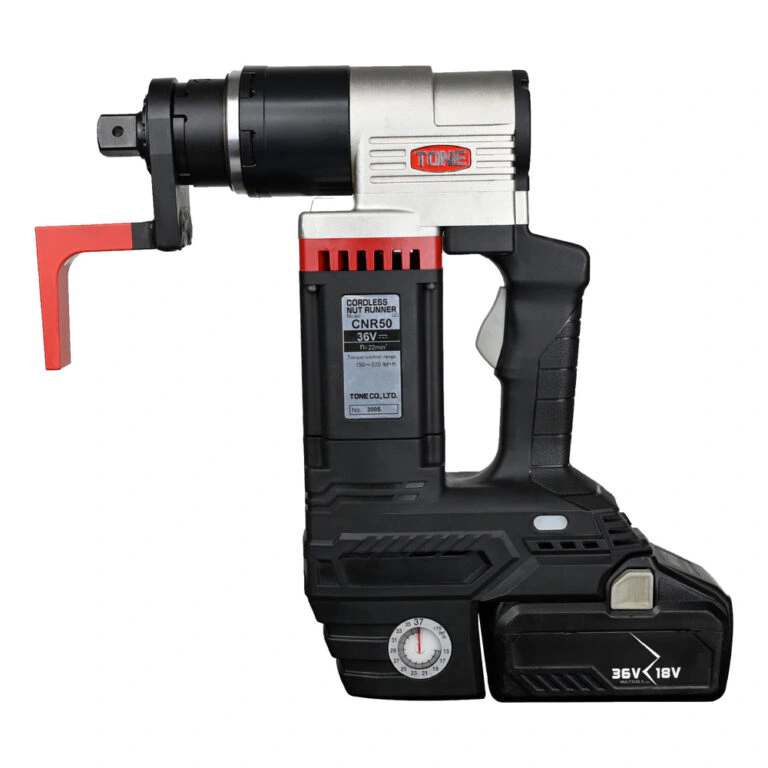 מפתח מומנט נטען שחור-אדום, מבט צדדי - Cordless torque wrench, black-red side view