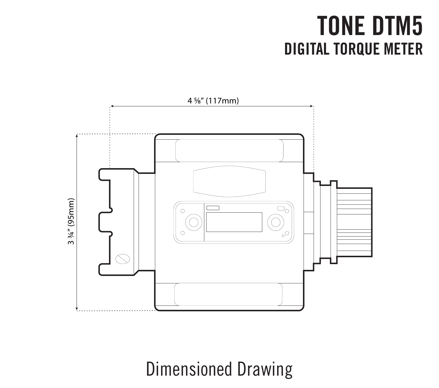 שרטוט ממדים של מד מומנט מלבני - Dimensioned drawing of rectangular torque meter