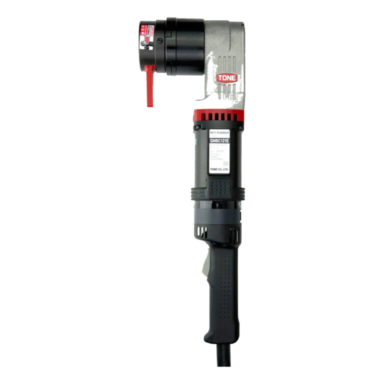 מפתח זוויתי חשמלי שחור ואפור, מבט צד - Black and gray electric angled wrench, side view