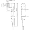 שרטוט ממדים של מפתח זוויתי עם מידות - Dimensioned drawing of angled wrench with measurements