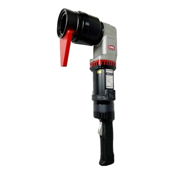מפתח זוויתי חשמלי שחור ואפור, מבט אלכסוני - Black and gray electric angled wrench, angled view
