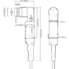 שרטוט ממדים של מפתח זוויתי עם מידות - Dimensioned drawing of angled wrench with measurements