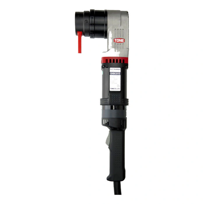 מפתח זוויתי חשמלי שחור ואפור, מבט חזית - Black and gray electric angled wrench, front view