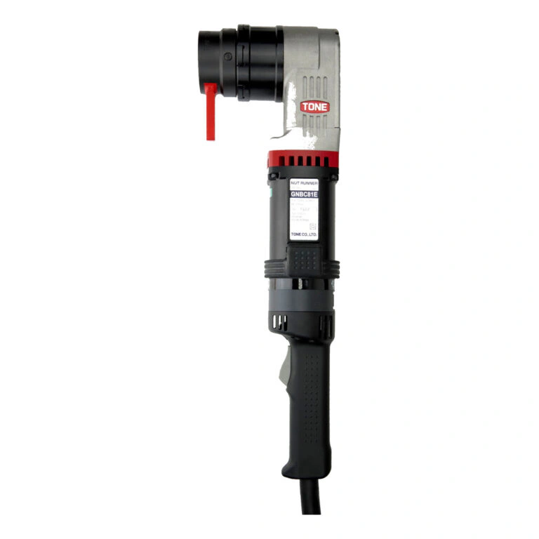 מפתח זוויתי חשמלי שחור ואפור, מבט חזית - Black and gray electric angled wrench, front view