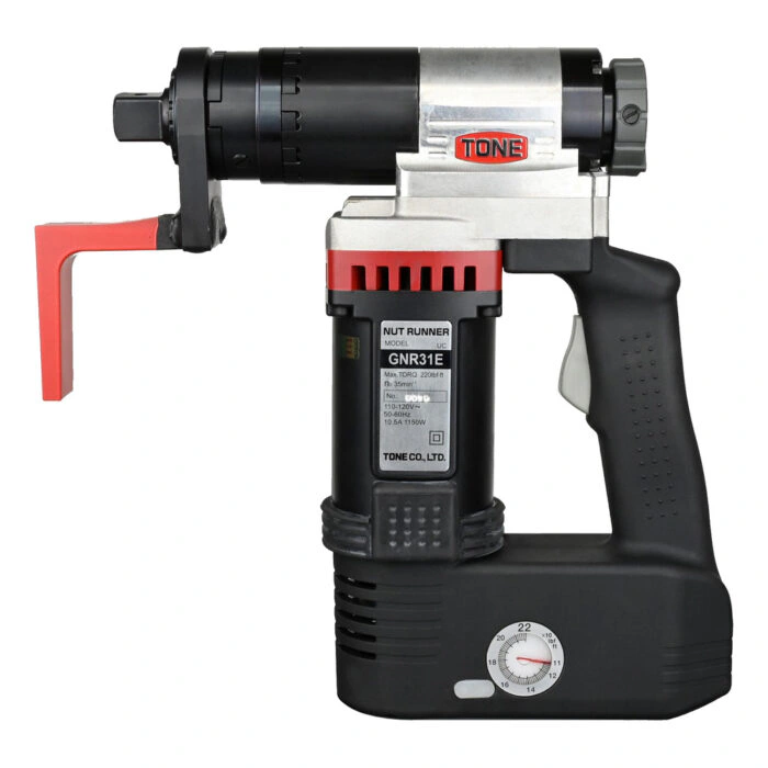 מבט צדדי של מפתח מומנט חשמלי שחור-אדום - Side view of black-red electric torque wrench