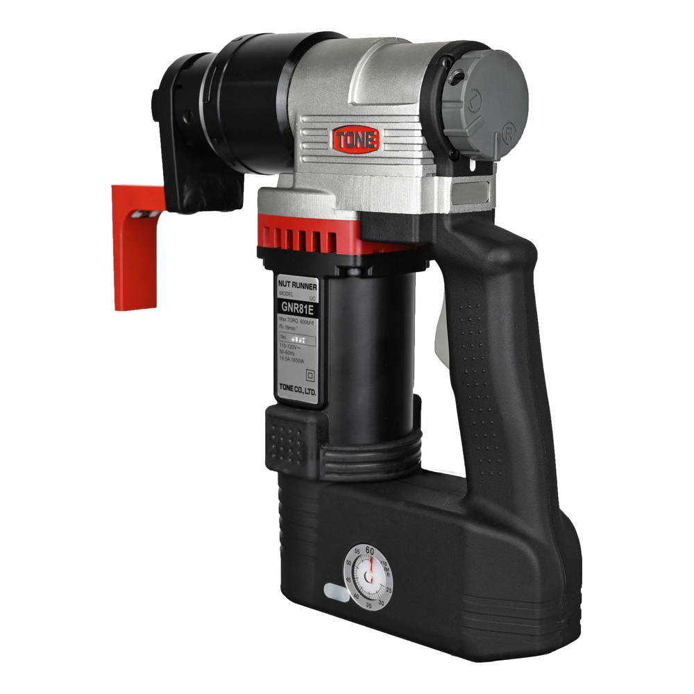 מבט אלכסוני של מפתח חשמלי עם ידית שחורה - Angled view of electric wrench with black handle