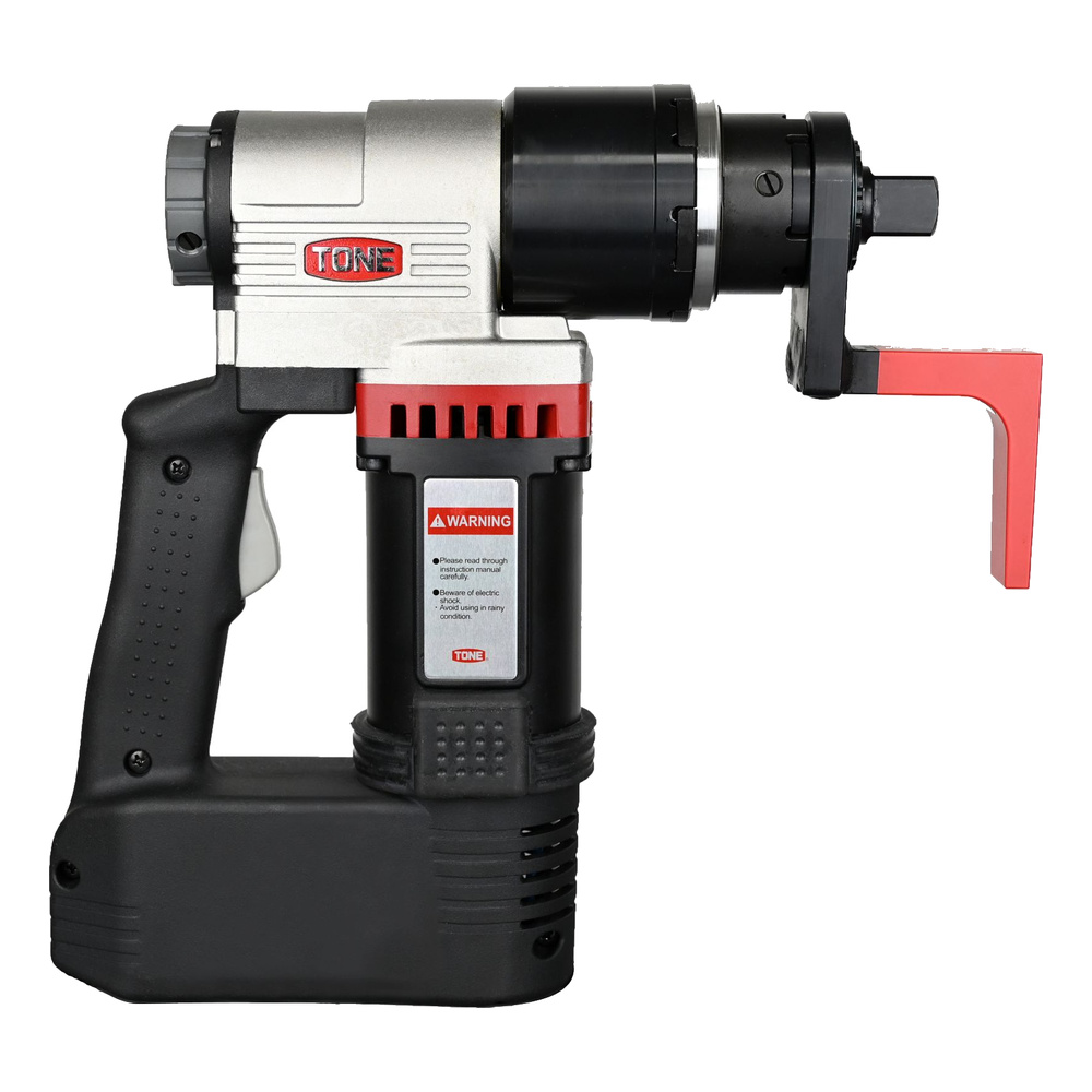 מבט צדדי של מפתח חשמלי עם זרוע אדומה - Side view of electric wrench with red arm