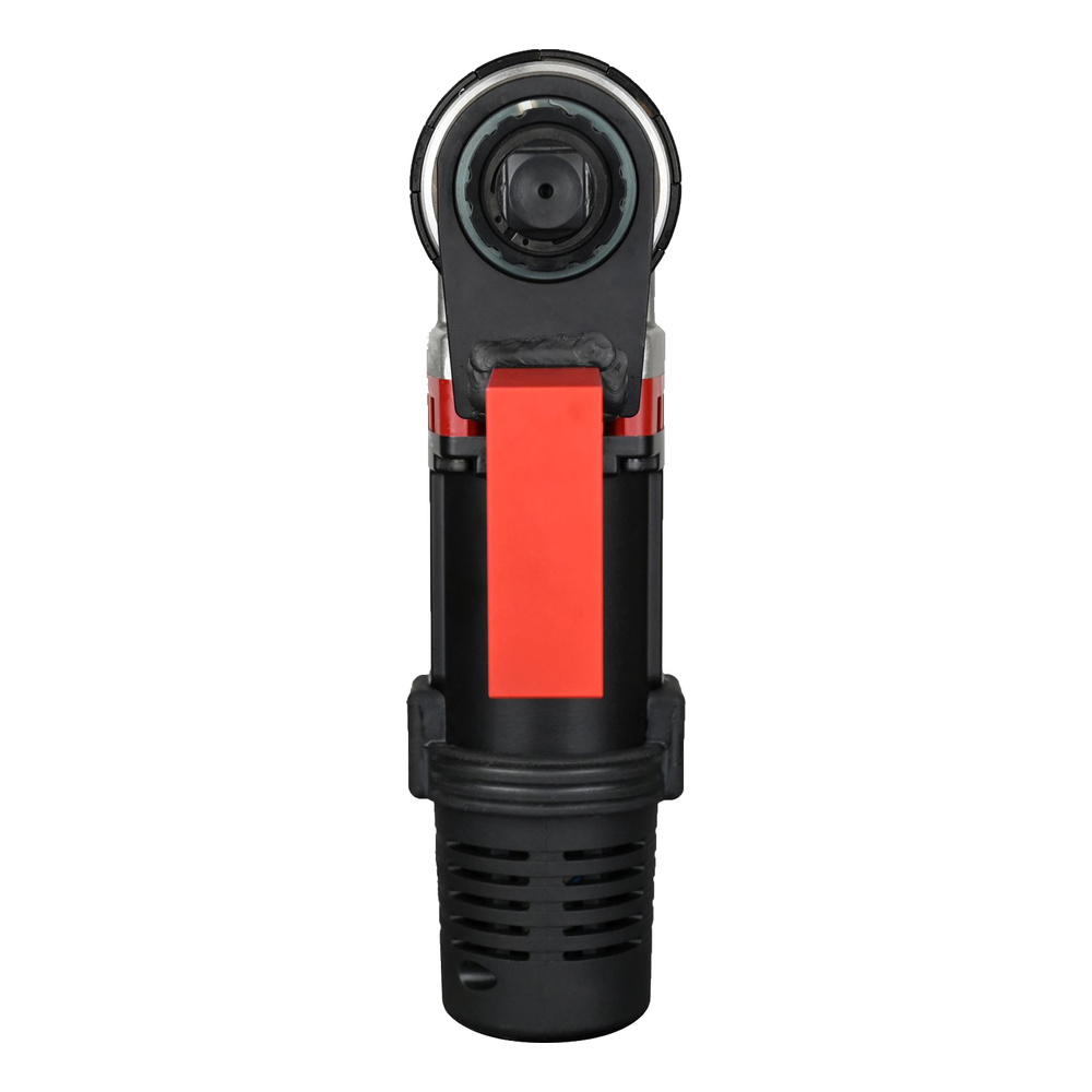 מבט קדמי על ראש מפתח ומעטפת שחורה-אדומה - Front view of wrench head, black-red housing