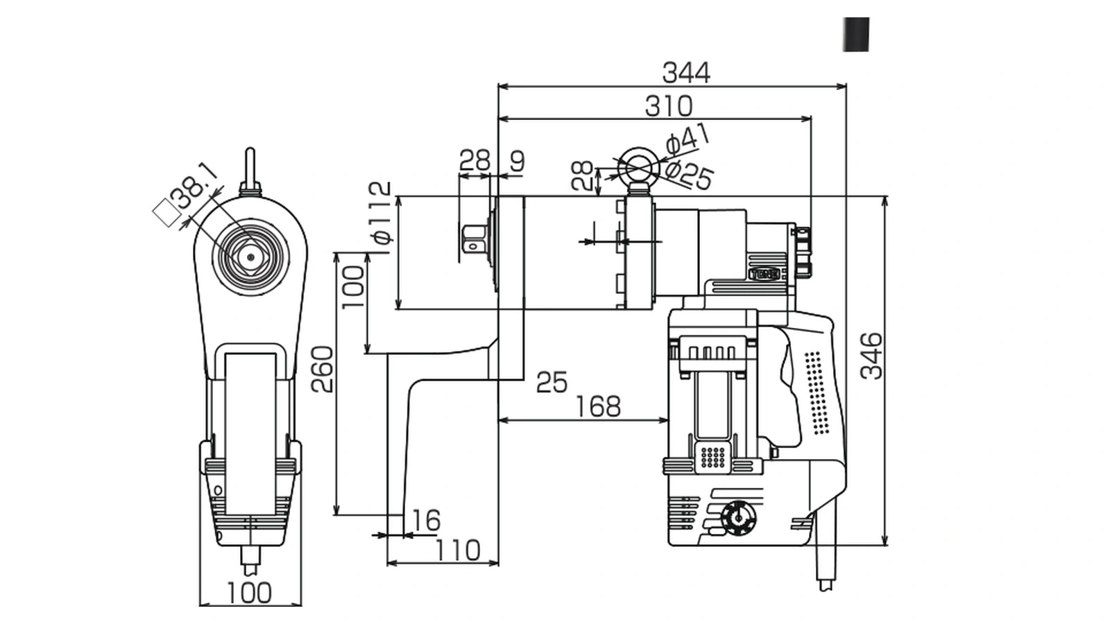 שרטוט טכני צדדי וקדמי עם מידות מסומנות - Technical side and front drawing with dimensions