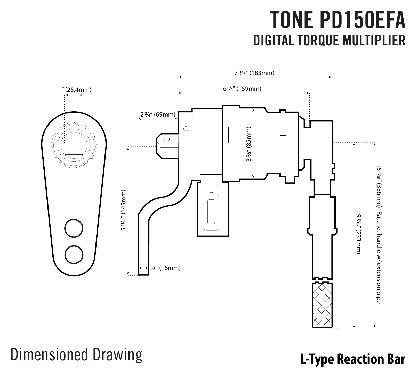 TONE PD-150EFA Digital Torque Multiplier – technical drawing