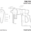 שרטוט ממדים של מפתח עם מוט תגובה ישר - Dimensioned wrench drawing with straight reaction bar