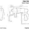 שרטוט ממדים של מפתח עם מוט תגובה מסוג L - Dimensioned wrench drawing with L-type reaction bar