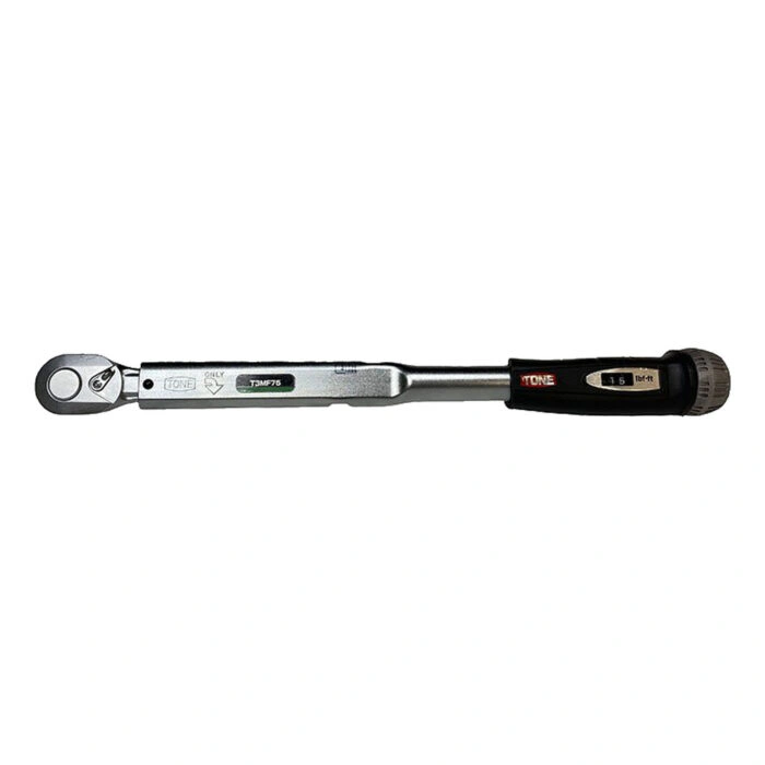 מפתח מומנט ידני כסוף ושחור במבט צד - Silver and black manual torque wrench, side view